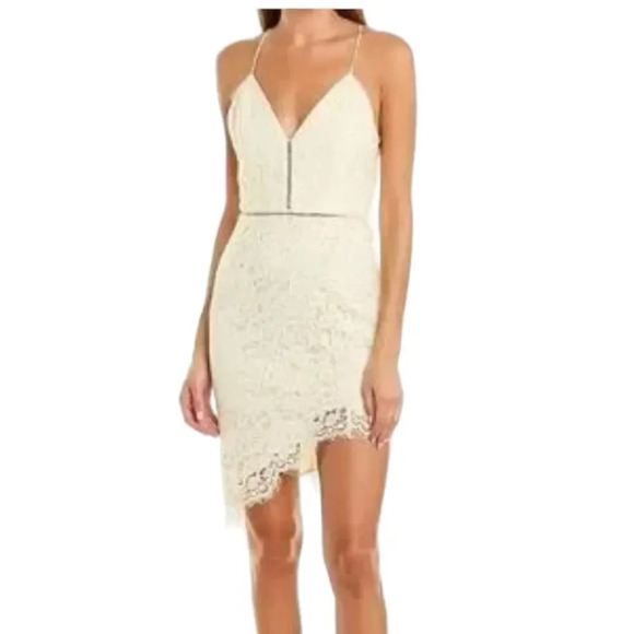 NBD only yours cream color asymmetrical hem mini dress size medium - Picture 1 of 8